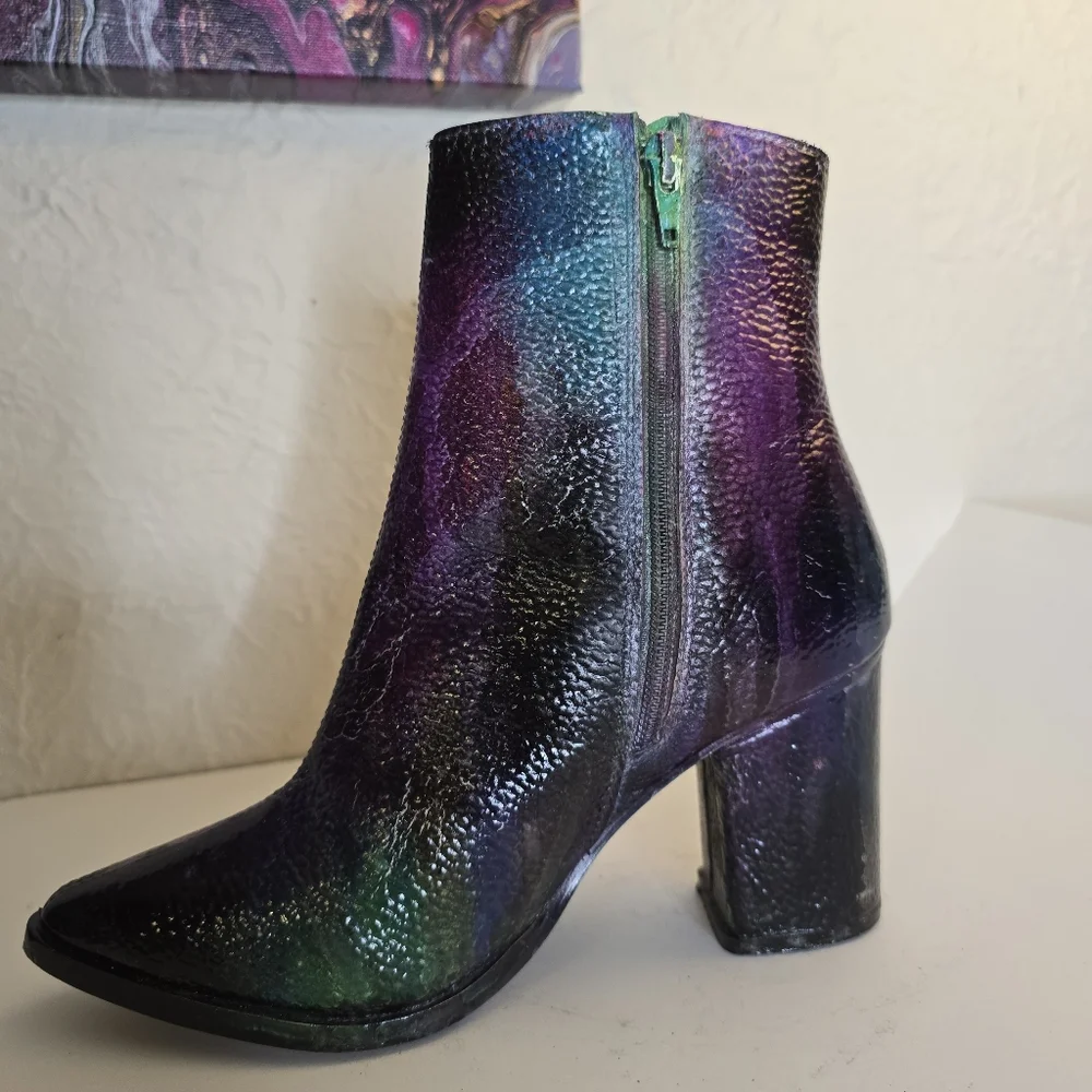 HANDCRAFTED Upcycled Leather Boot Vase Artwork HANDPAINTED Tabletop Art Decoe